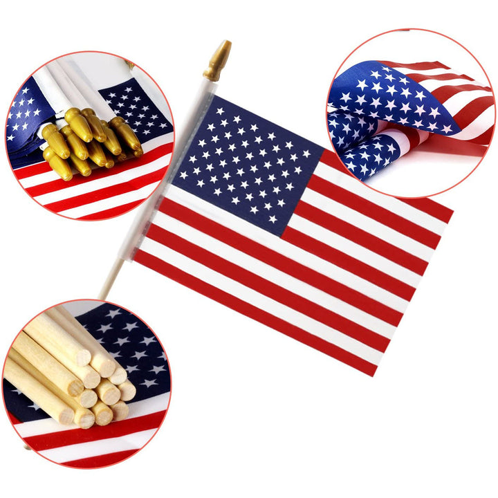Lisslune | 100-Pack: USA 4x6 in wooden stick flag