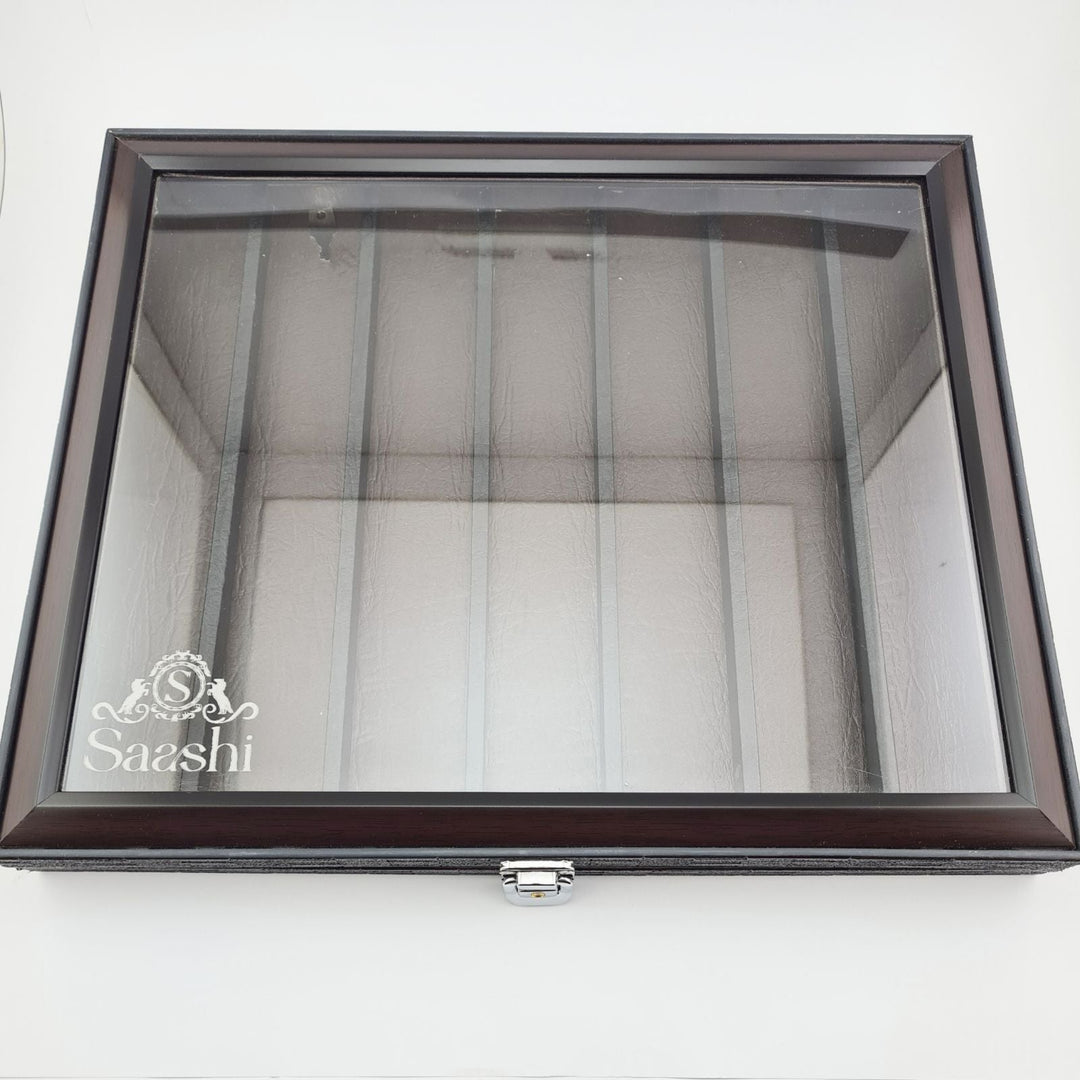 Lisslune | Showcase made of solid wood for knife collectors – Glass top, lockable drawers, walnut finish