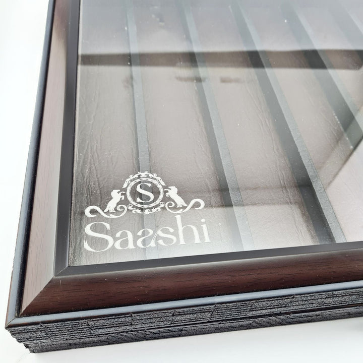 Lisslune | Showcase made of solid wood for knife collectors – Glass top, lockable drawers, walnut finish