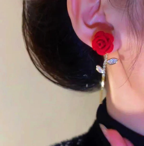 Lisslune | Red Velvet Rose Earrings