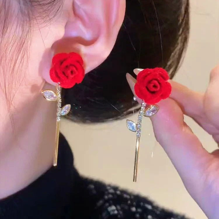 Lisslune | Red Velvet Rose Earrings