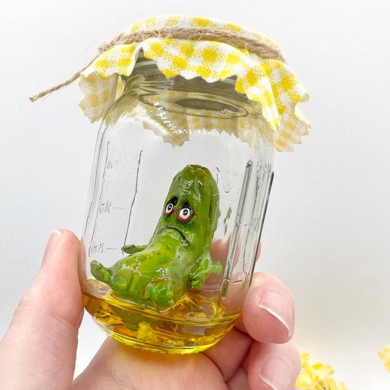 Lisslune | Grumpy Pickle in a Jar Sculpture