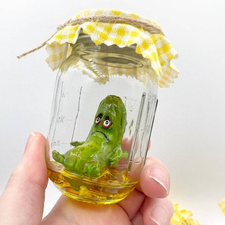 Lisslune | Grumpy Pickle in a Jar Sculpture