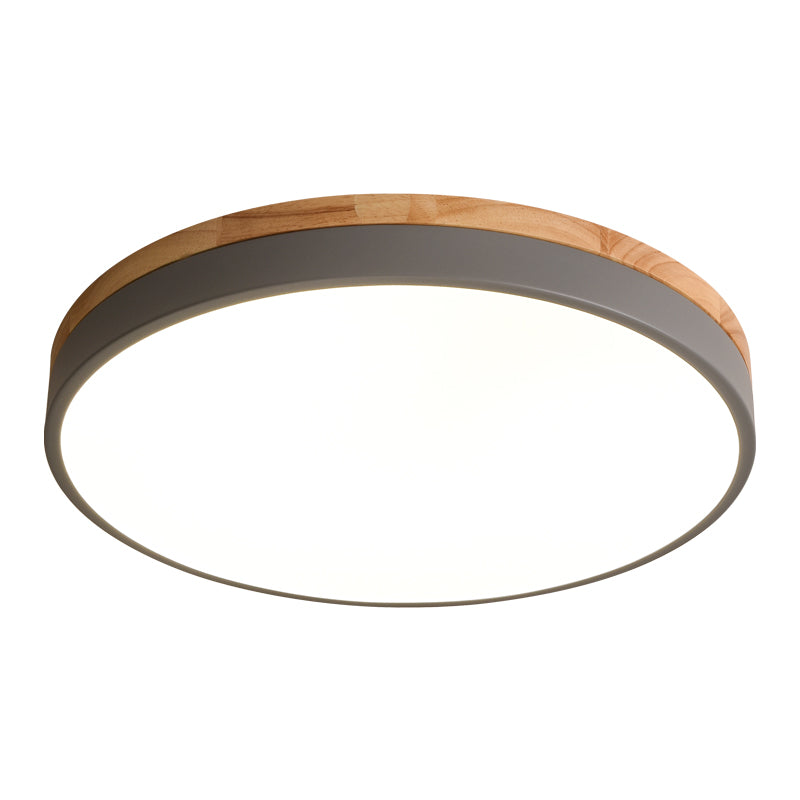 Lisslune | Wooden Round Shape Flush Ceiling Light | LED. Solid Wood & Iron for Living Room. Dining Room & Hallway