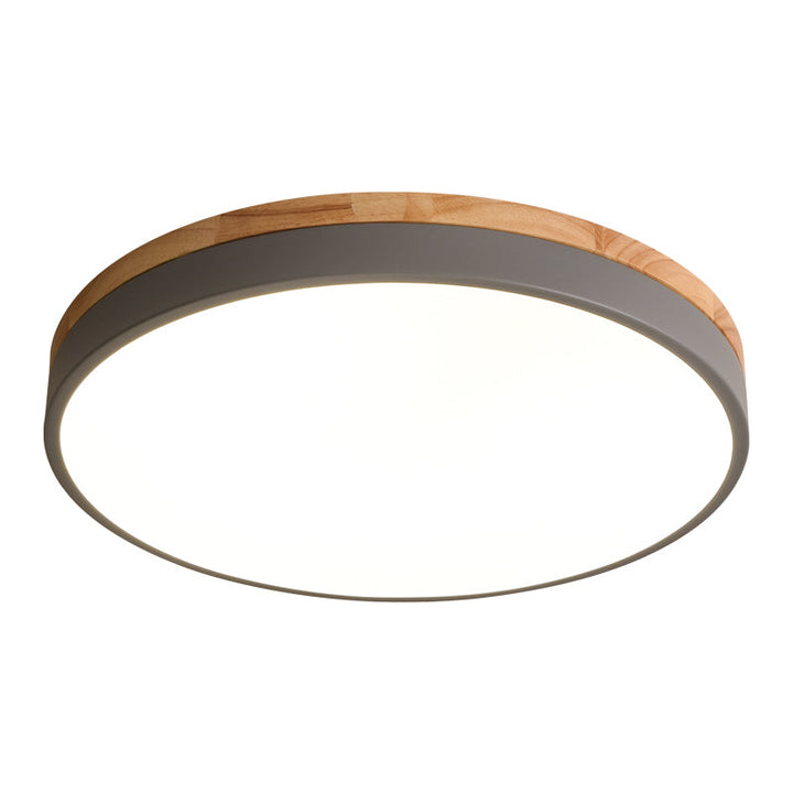 Lisslune | Wooden Round Shape Flush Ceiling Light | LED. Solid Wood & Iron for Living Room. Dining Room & Hallway