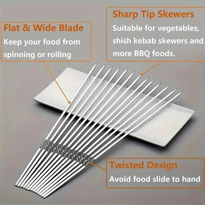 Lisslune | Stainless Steel BBQ Tools Grill Skewers 10 Pieces