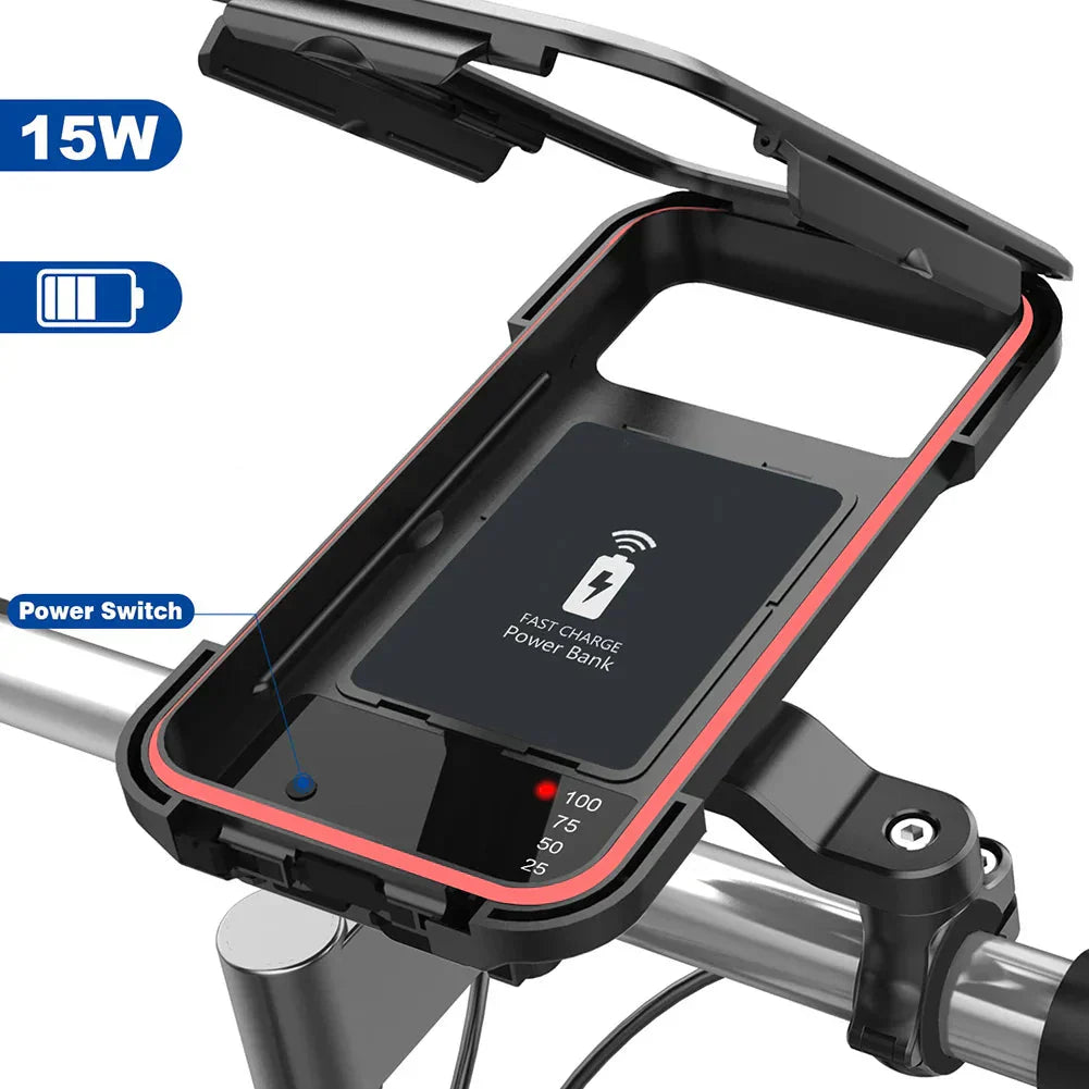 Lisslune | RideCharge Pro – Waterproof Phone Holder with USB and 15W Wireless Charging for Bicycle and E-Bike