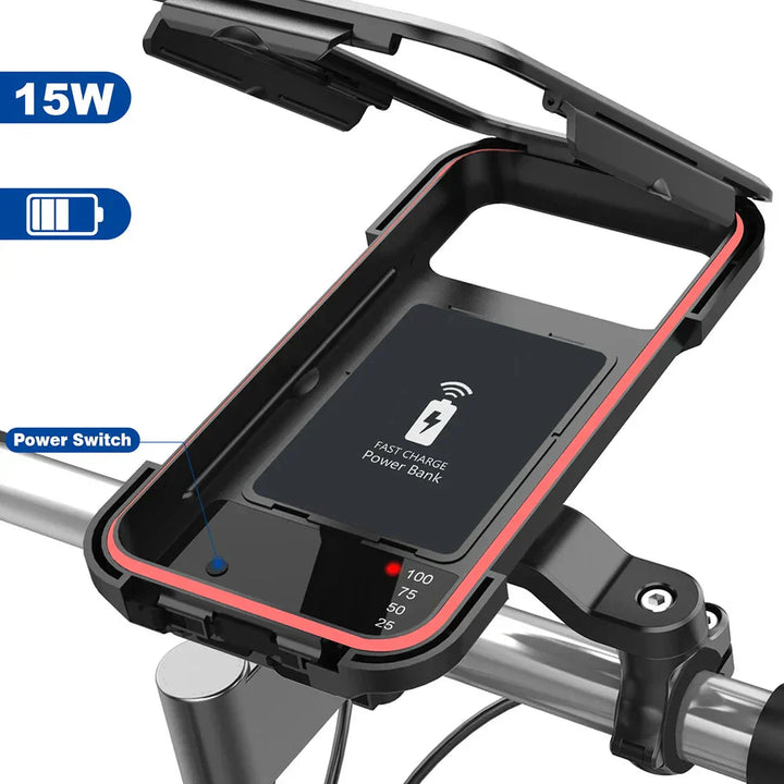 Lisslune | RideCharge Pro – Waterproof Phone Holder with USB and 15W Wireless Charging for Bicycle and E-Bike