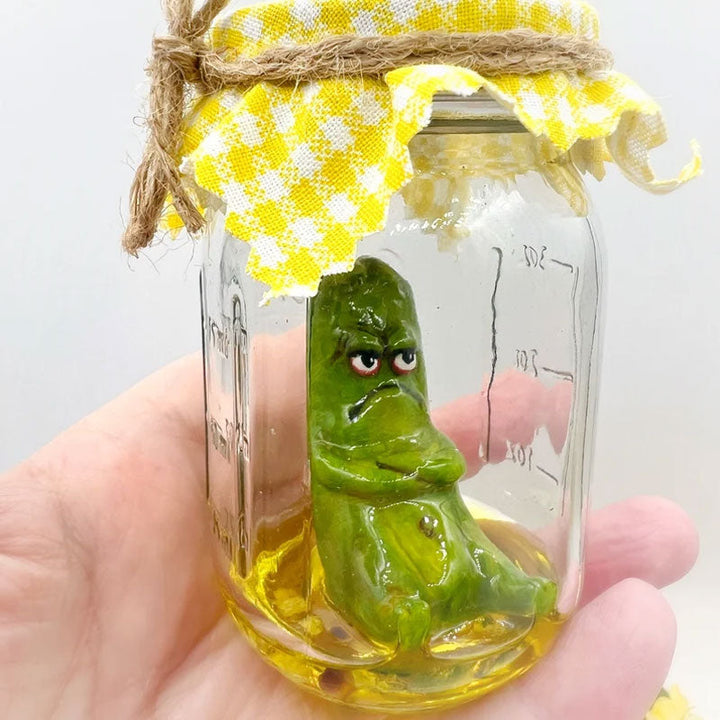 Lisslune | Grumpy Pickle in a Jar Sculpture