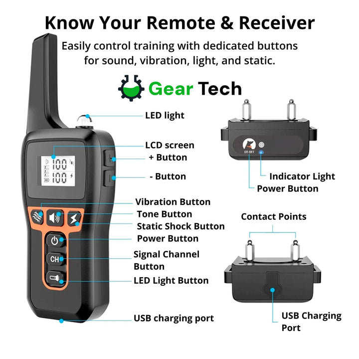 Lisslune | 1000m Waterproof Dog Training Collar | Rechargeable, Remote Control & Adjustable for Small, Medium, and Large Dogs