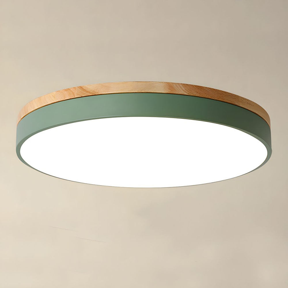 Lisslune | Wooden Round Shape Flush Ceiling Light | LED. Solid Wood & Iron for Living Room. Dining Room & Hallway