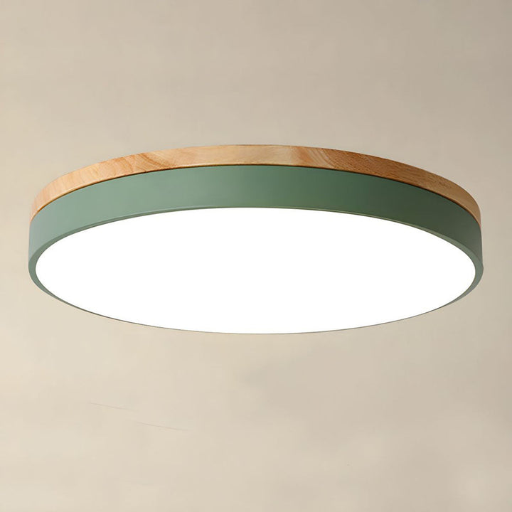 Lisslune | Wooden Round Shape Flush Ceiling Light | LED. Solid Wood & Iron for Living Room. Dining Room & Hallway