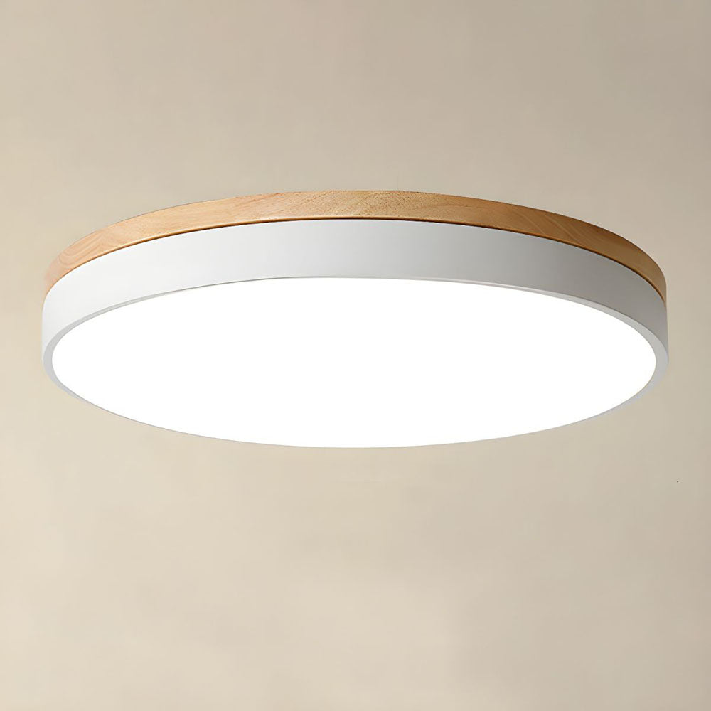 Lisslune | Wooden Round Shape Flush Ceiling Light | LED. Solid Wood & Iron for Living Room. Dining Room & Hallway