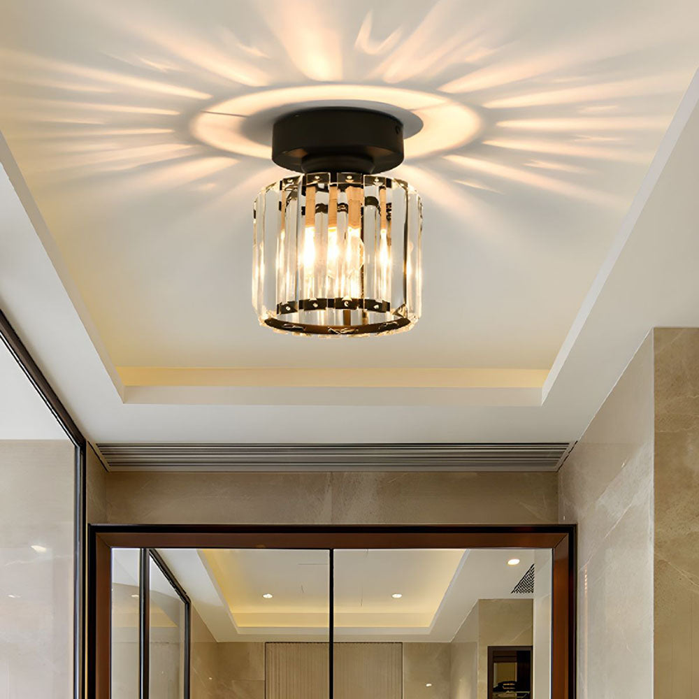 Lisslune | Modern 1-Light Flush Mount Ceiling Light | Black Brass Fixture with Crystal Shade for Hallway & Living Room
