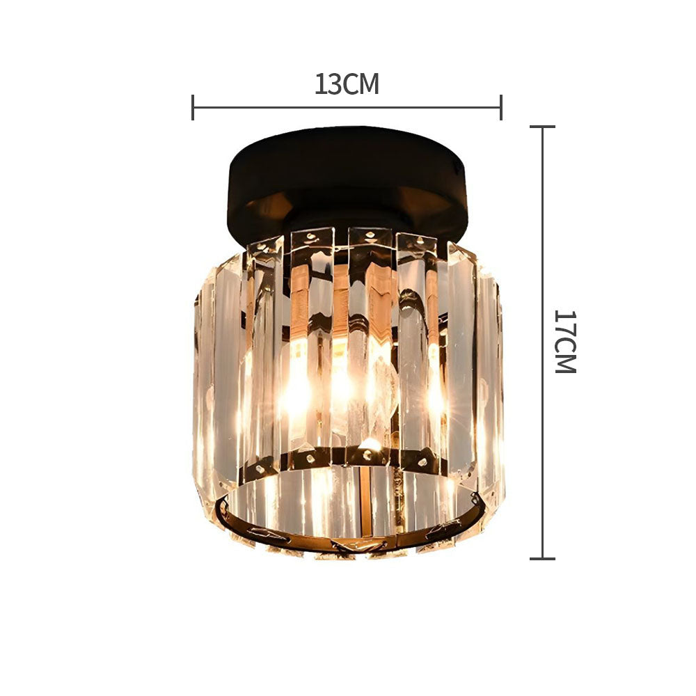 Lisslune | Modern 1-Light Flush Mount Ceiling Light | Black Brass Fixture with Crystal Shade for Hallway & Living Room