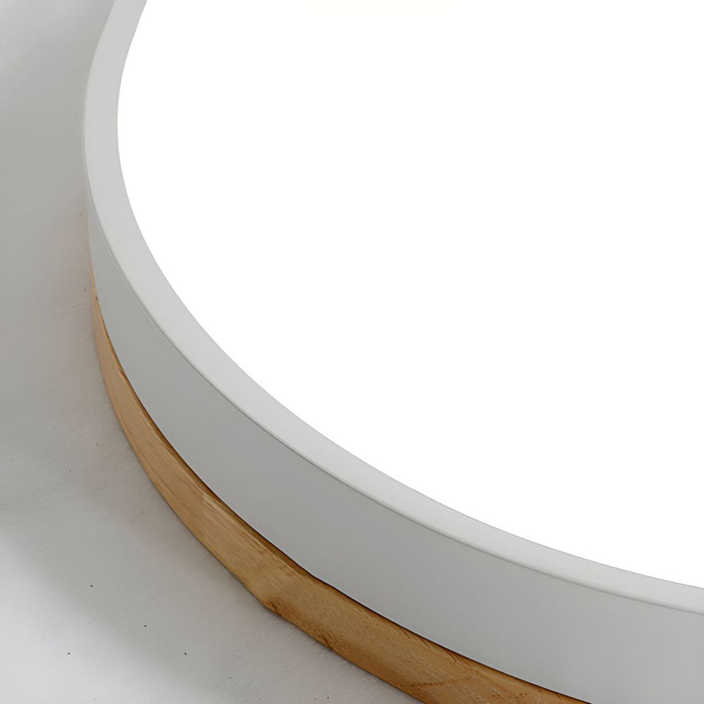 Lisslune | Wooden Round Shape Flush Ceiling Light | LED. Solid Wood & Iron for Living Room. Dining Room & Hallway