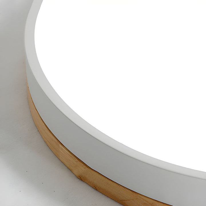 Lisslune | Wooden Round Shape Flush Ceiling Light | LED. Solid Wood & Iron for Living Room. Dining Room & Hallway
