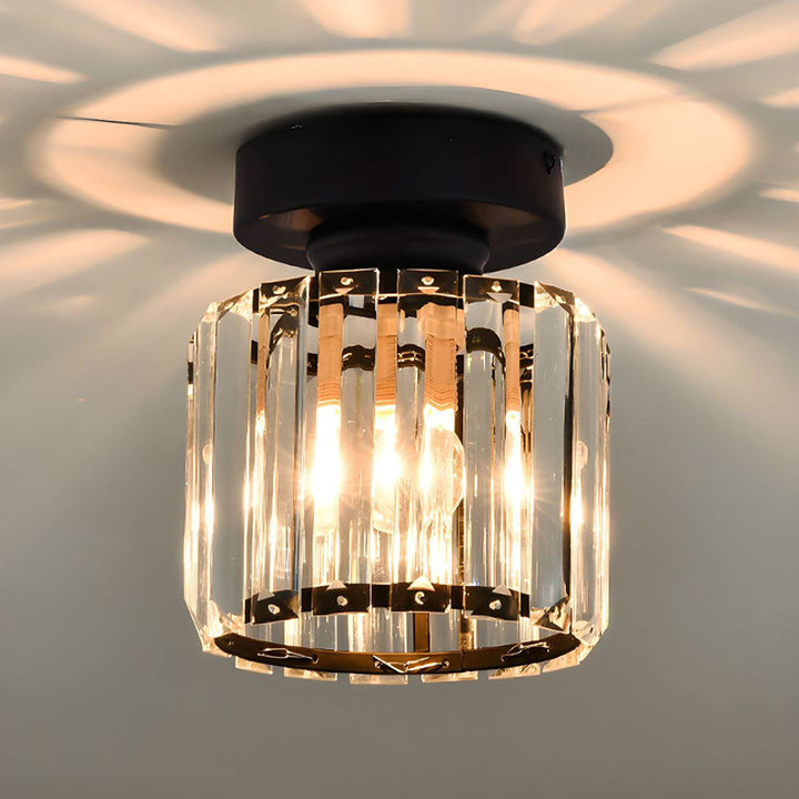 Lisslune | Modern 1-Light Flush Mount Ceiling Light | Black Brass Fixture with Crystal Shade for Hallway & Living Room