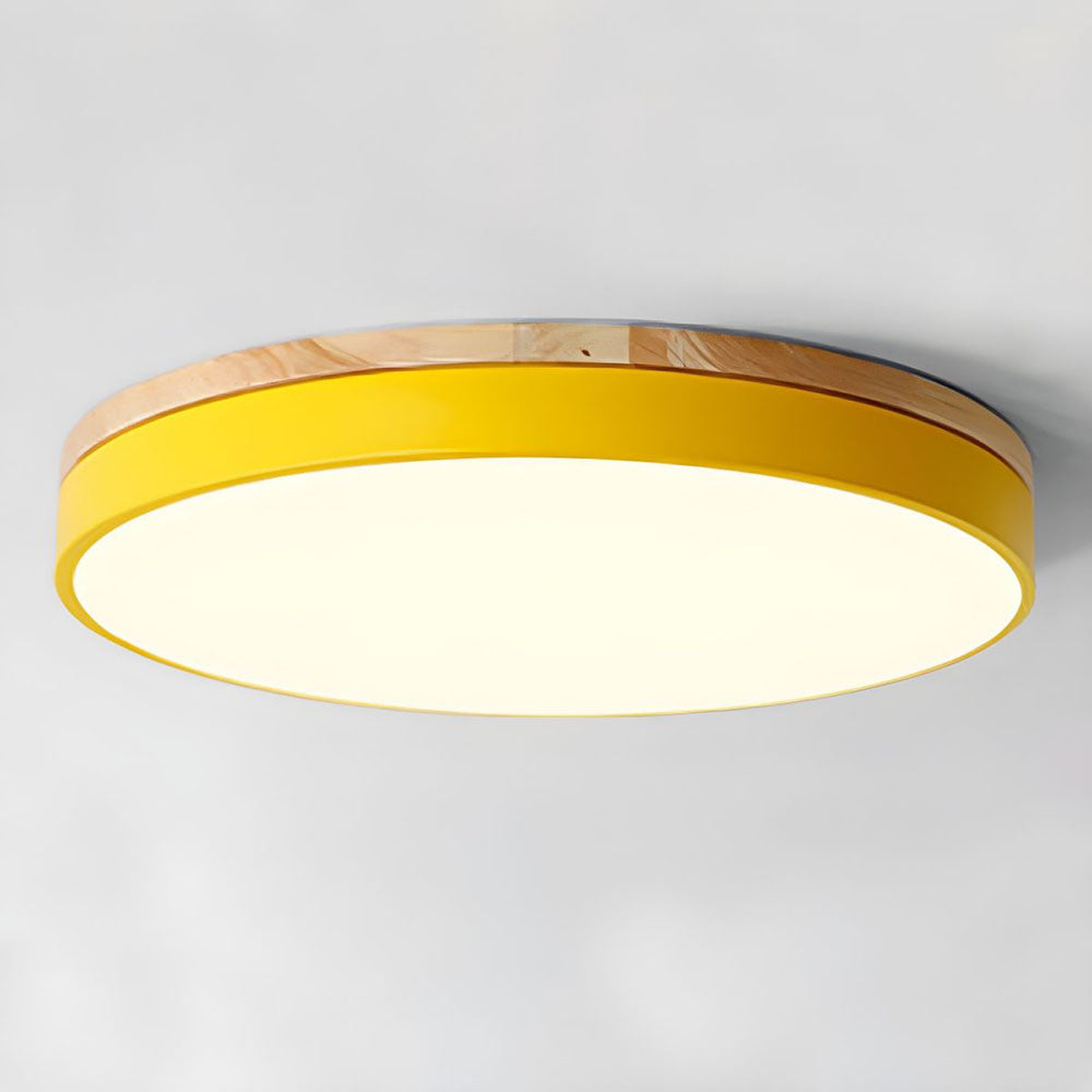 Lisslune | Wooden Round Shape Flush Ceiling Light | LED. Solid Wood & Iron for Living Room. Dining Room & Hallway