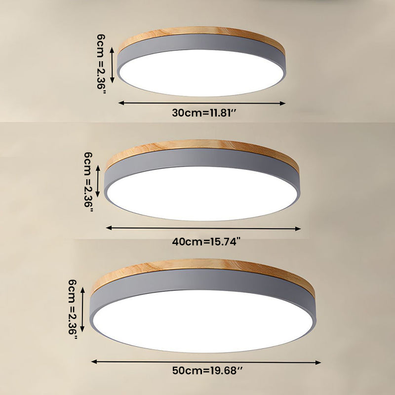 Lisslune | Wooden Round Shape Flush Ceiling Light | LED. Solid Wood & Iron for Living Room. Dining Room & Hallway