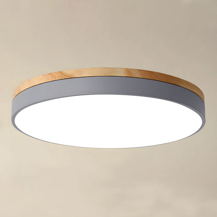 Lisslune | Wooden Round Shape Flush Ceiling Light | LED. Solid Wood & Iron for Living Room. Dining Room & Hallway