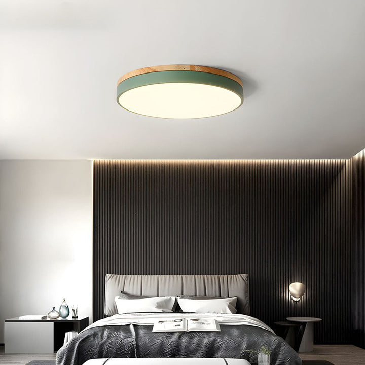 Lisslune | Wooden Round Shape Flush Ceiling Light | LED. Solid Wood & Iron for Living Room. Dining Room & Hallway