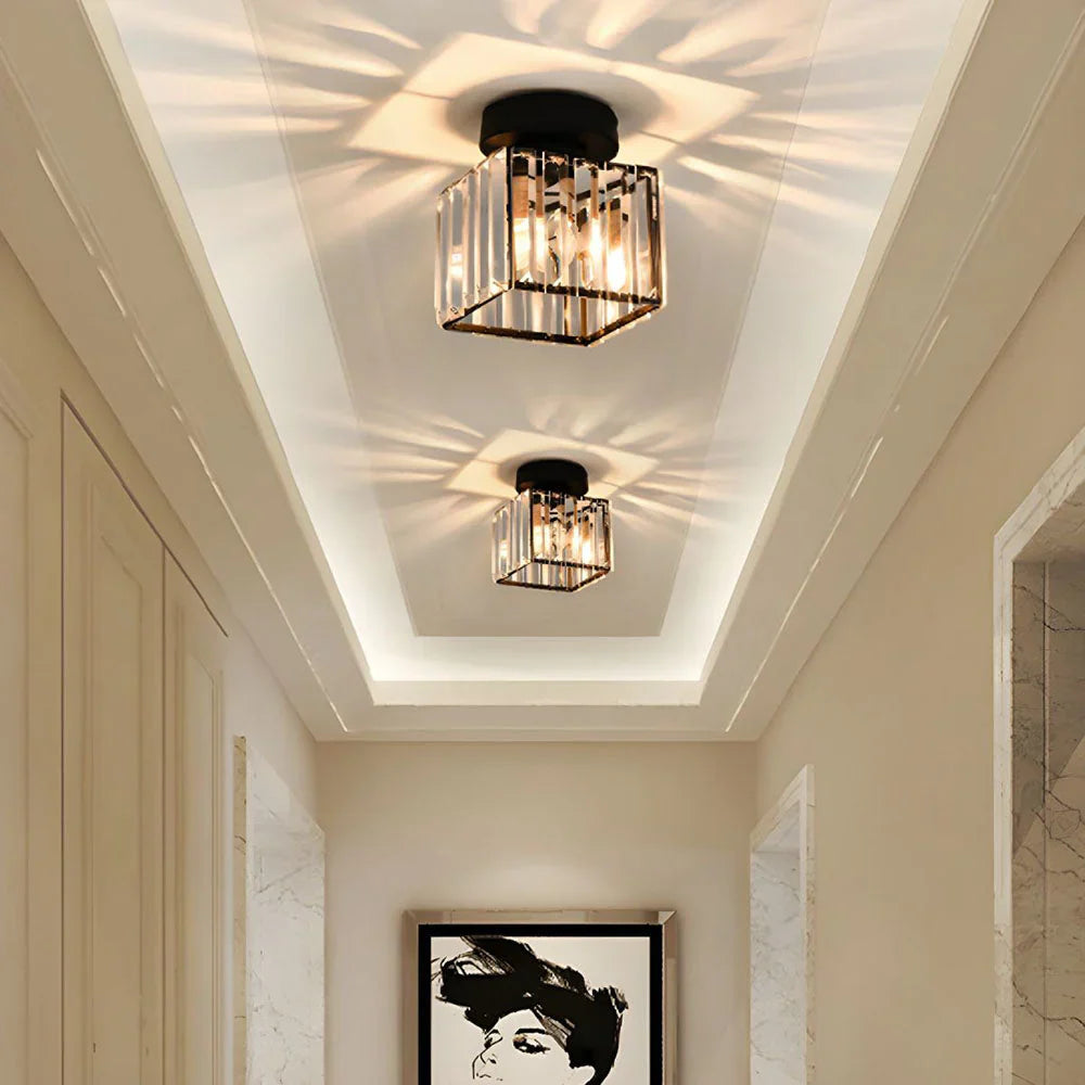 Lisslune | Modern Crystal Ceiling Light with Gold and Black Accents – Stylish Lighting for Your Home
