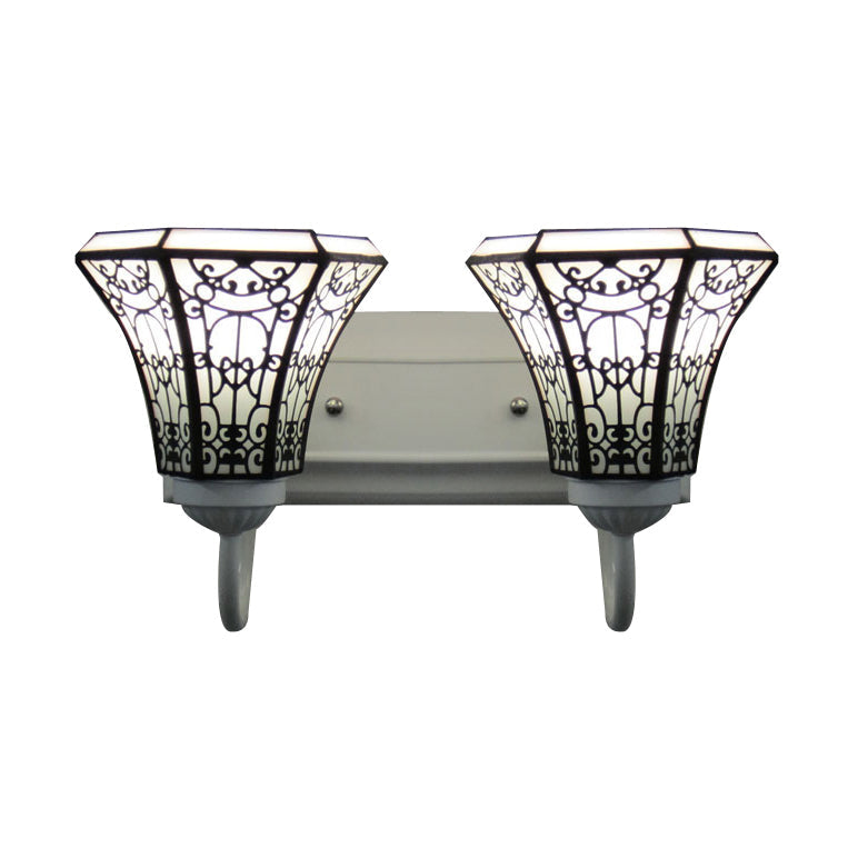 Lisslune | Stained Glass White Wall Lamp Fixture Extended 2 Heads Tiffany Wall Lamp Fixture