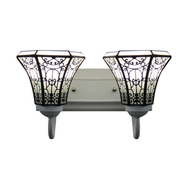 Lisslune | Stained Glass White Wall Lamp Fixture Extended 2 Heads Tiffany Wall Lamp Fixture