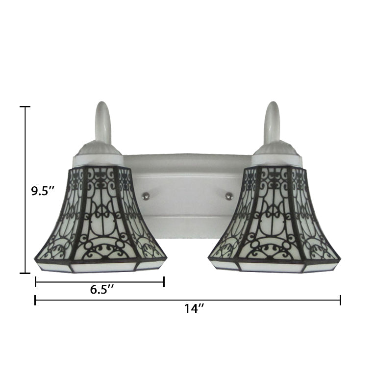 Lisslune | Stained Glass White Wall Lamp Fixture Extended 2 Heads Tiffany Wall Lamp Fixture