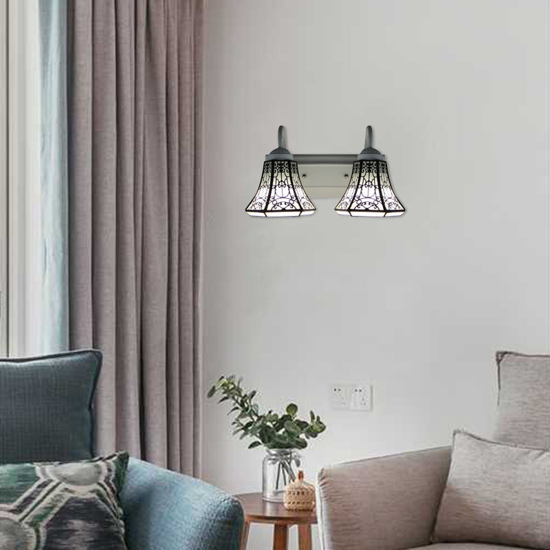 Lisslune | Stained Glass White Wall Lamp Fixture Extended 2 Heads Tiffany Wall Lamp Fixture