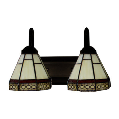 Lisslune | Cone Wall Light Tiffany Beige Glass 2 Heads Black Wall Mounted Lighting