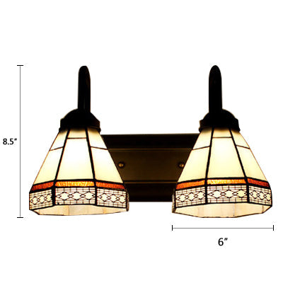 Lisslune | Cone Wall Light Tiffany Beige Glass 2 Heads Black Wall Mounted Lighting