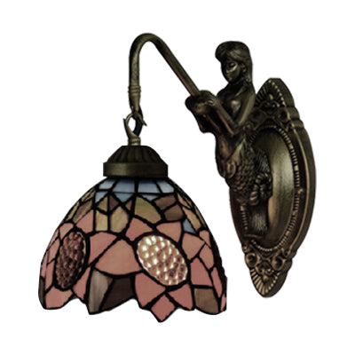 Lisslune | 1 Head Living Space Wall Lamp Tiffany Antique Brass Wall Mounted Lamp with Sunflower Orange Glass Shade