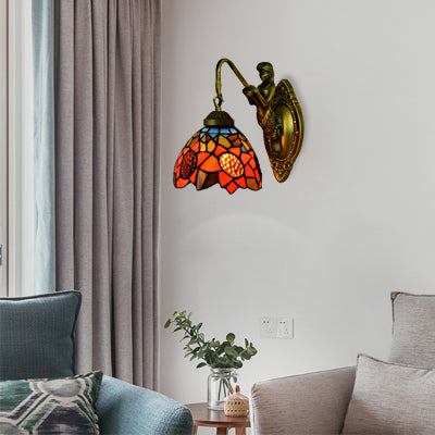 Lisslune | 1 Head Living Space Wall Lamp Tiffany Antique Brass Wall Mounted Lamp with Sunflower Orange Glass Shade
