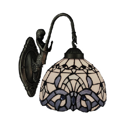 Lisslune | Victorian Dome Wall Lighting Art Glass 1 Light Wall Spotlight Light with Mermaid for Corridor in White-Purple