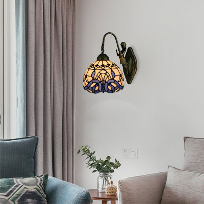 Lisslune | Victorian Dome Wall Lighting Art Glass 1 Light Wall Spotlight Light with Mermaid for Corridor in White-Purple