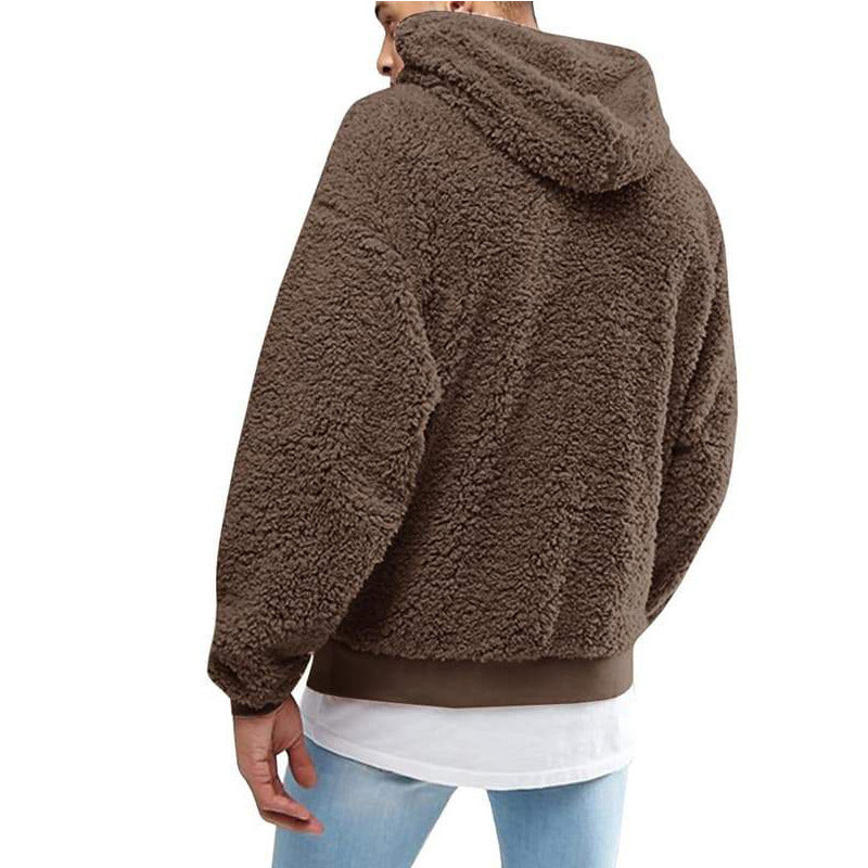 Men's Cozy Teddy Sweater with Hood and Elastic Waistband Lisslune