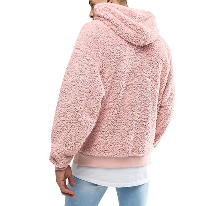 Men's Cozy Teddy Sweater with Hood and Elastic Waistband Lisslune