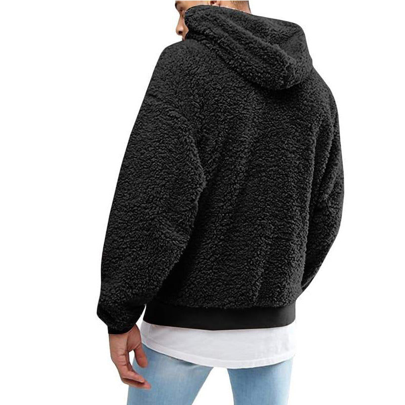 Men's Cozy Teddy Sweater with Hood and Elastic Waistband Lisslune