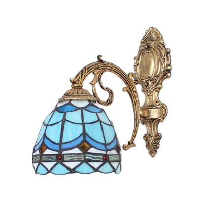 Lisslune | Mini Wall Mount Light Baroque Style Stained Glass 1 Light Wall Lamp with Curved Arm for Living Room