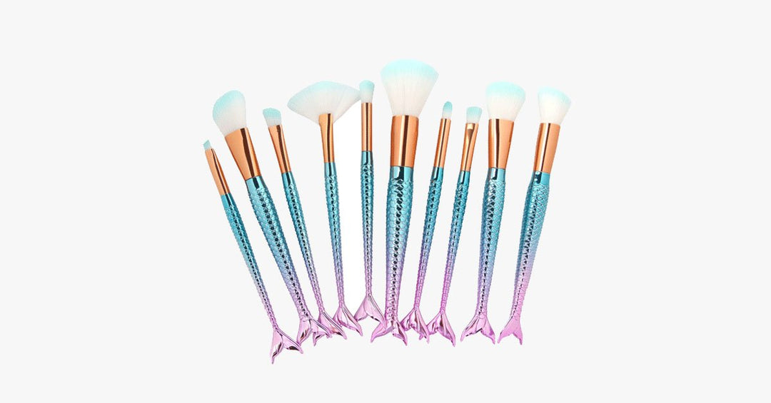 Lisslune | Mermaid Makeup Brush Set with FREE Contour Brush - Professional Cosmetic Brush for Eyeshadow, Eyeliner, Blush & Concealer