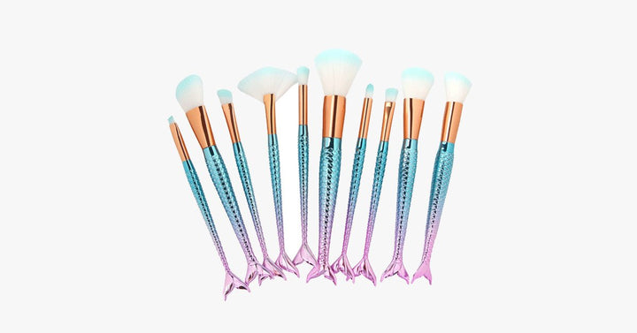 Lisslune | Mermaid Makeup Brush Set with FREE Contour Brush - Professional Cosmetic Brush for Eyeshadow, Eyeliner, Blush & Concealer