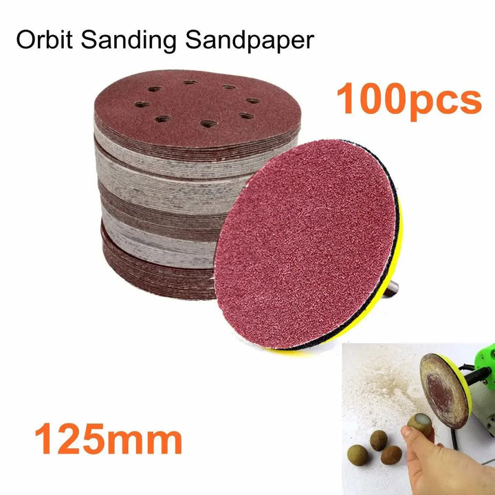 Lisslune | 125mm Premium Sanding Disc Set - 100 mixed grits with 8-hole design for polishing and buffing