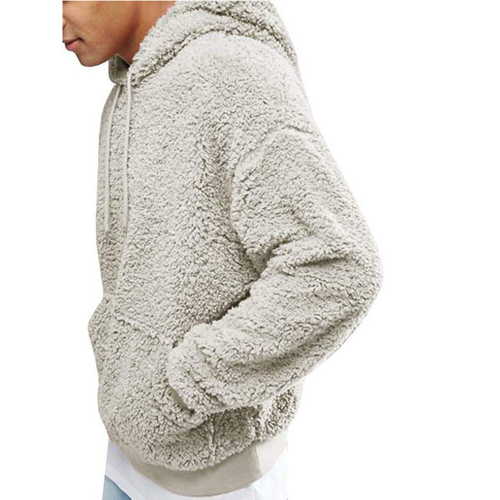 Men's Cozy Teddy Sweater with Hood and Elastic Waistband Lisslune