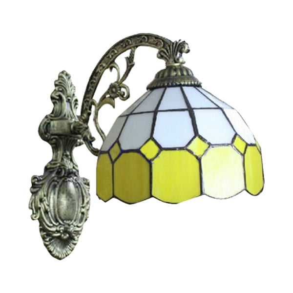 Lisslune | 1 Light Mini Wall Lamp with Curved Arm Yellow Glass Shade Bedroom Wall Lighting