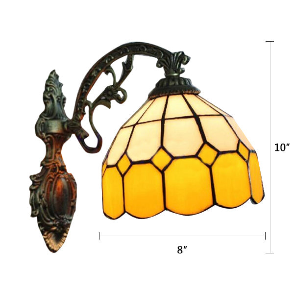 Lisslune | 1 Light Mini Wall Lamp with Curved Arm Yellow Glass Shade Bedroom Wall Lighting