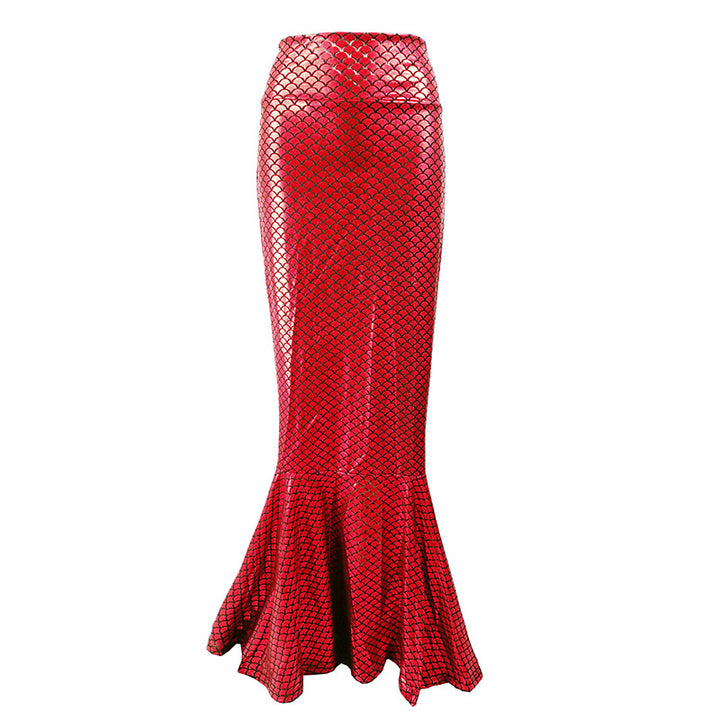 Women's mermaid skirt with shiny scale pattern and flared hem Lisslune