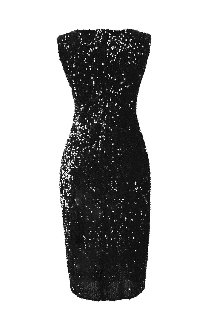 Women's Elegant Party Dress with Sparkling Sequin Trim and High Slit Lisslune