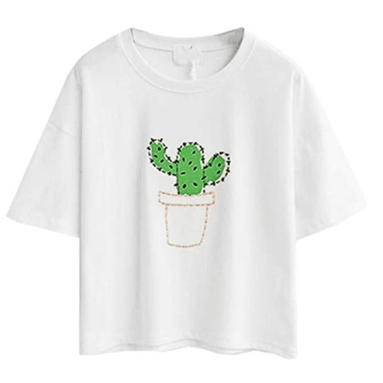 Women's casual T-shirt with cute cat and plant design Lisslune
